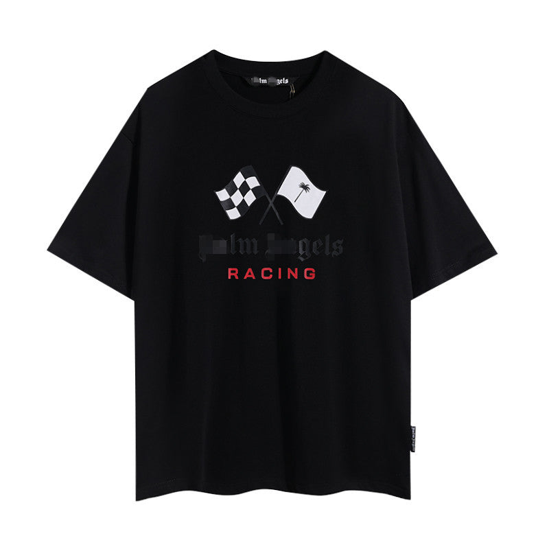Palm Angels T Shirts Racing Flag Letter Print Short Sleeve T-Shirt
