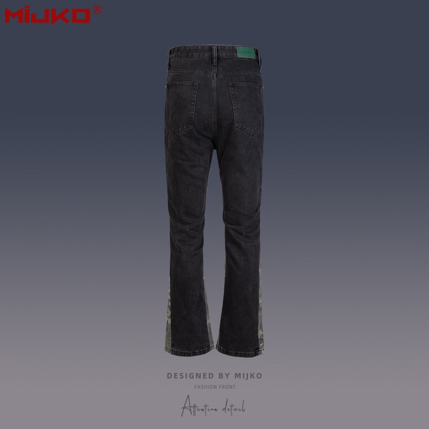 MIJKO Men Vintage Pants Camouflage Splicing Slim-Fit Casual Jeans