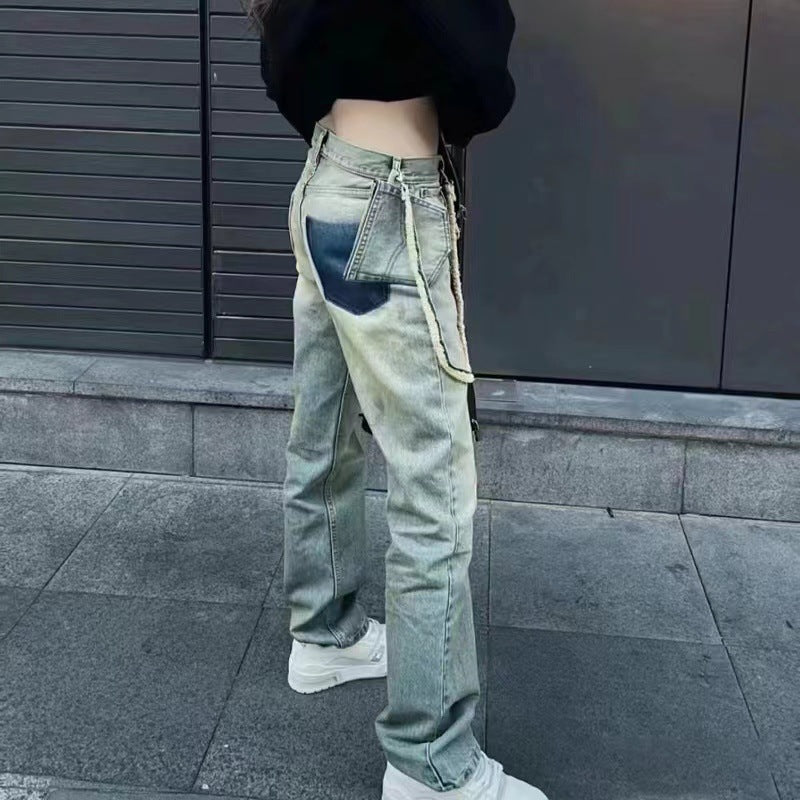 MIJKO Men's Vintage Pants MIJKO Men's Women's Washed Cow Trousers Ruined Pants Jeans