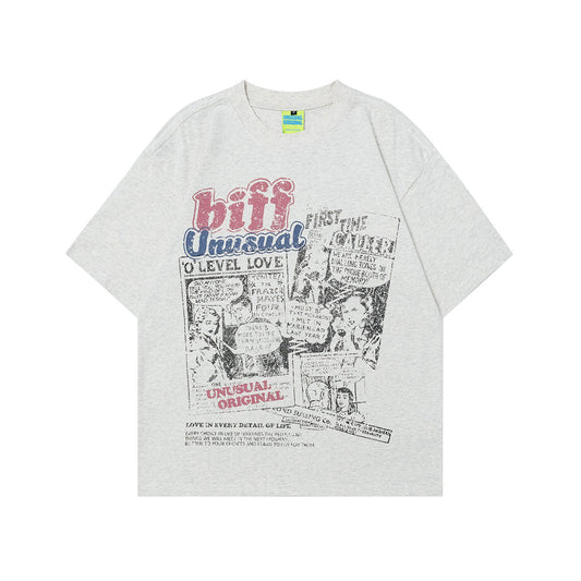 Unisex T-shirts Summer Magazine Creative Comic Men's Loose Short Sleeve T-Shirt