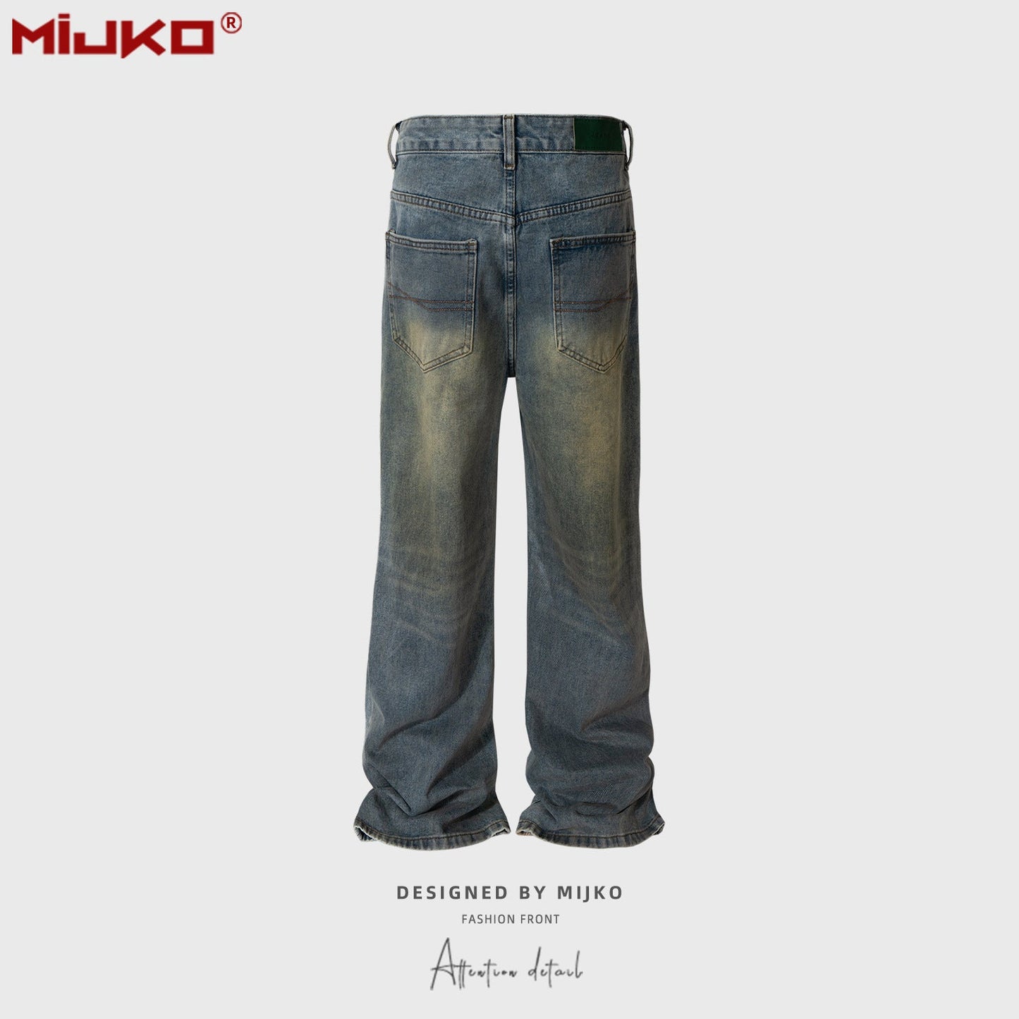 MIJKO Mens Vintage Pants Distress Wide Leg Jeans