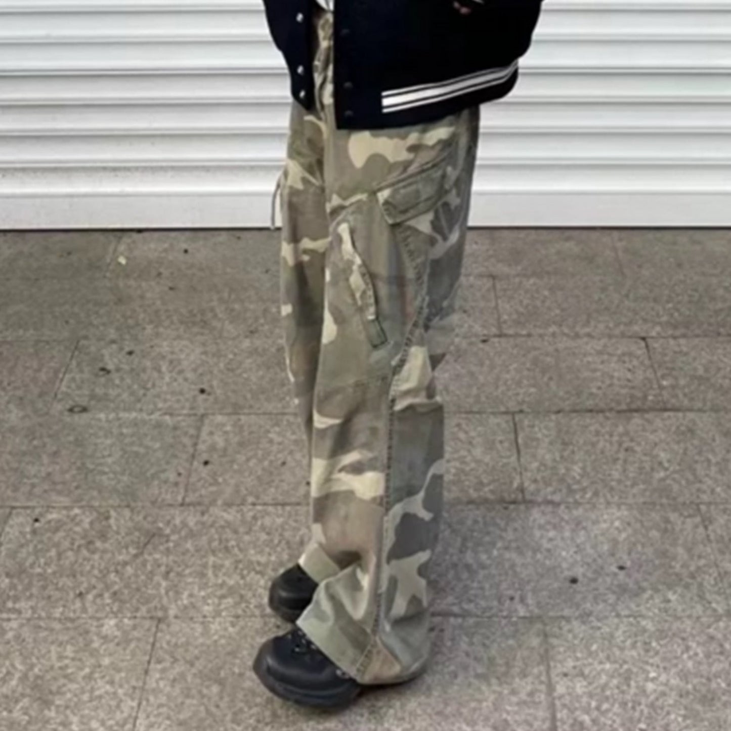 MIJKO Men's Vintage Pants MIJKO camouflage old-fashioned overalls men's and women's zipper pants