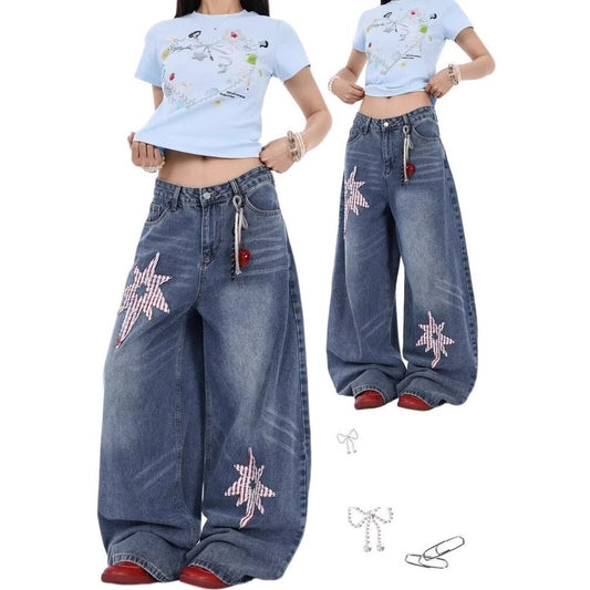 Women Jeans Women Vintage Star Patch Loose