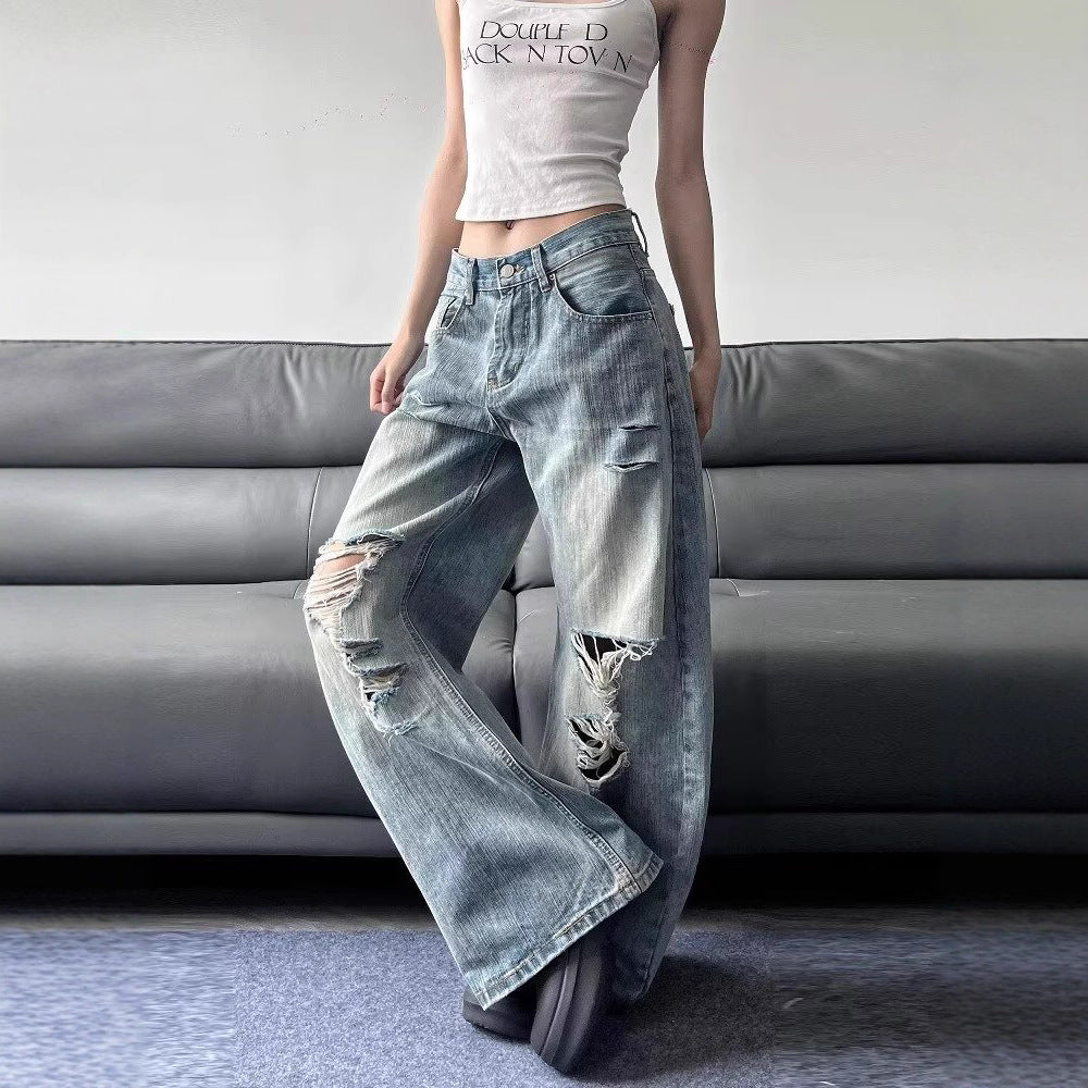 Women jeans retro ripped women