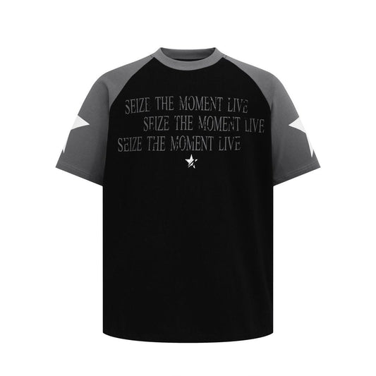 Unisex T-shirts Summer Men's and Women's Splicing Alphabet Map Loose Short Sleeve T-Shirt