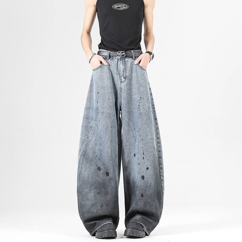 Women jeans retro gradient splash ink loose