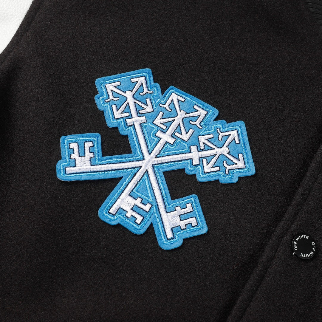 Off White Jacket Autumn OW Heavy Industries Cartoon Pattern Embroidered Woolen Jacket