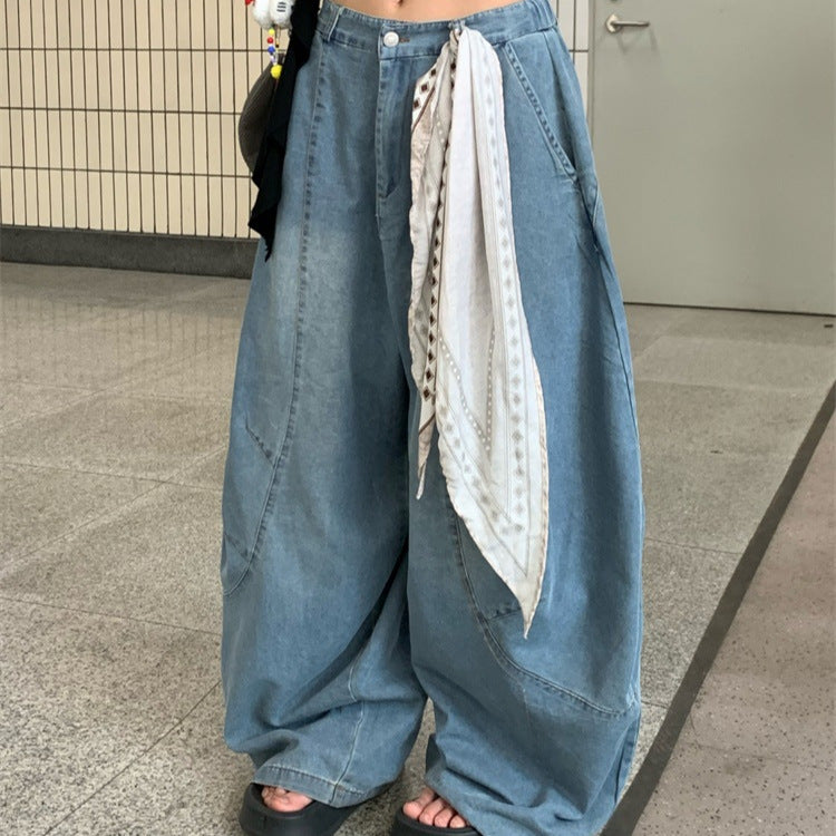 Women jeans [free square scarf pendant] retro summer versatile