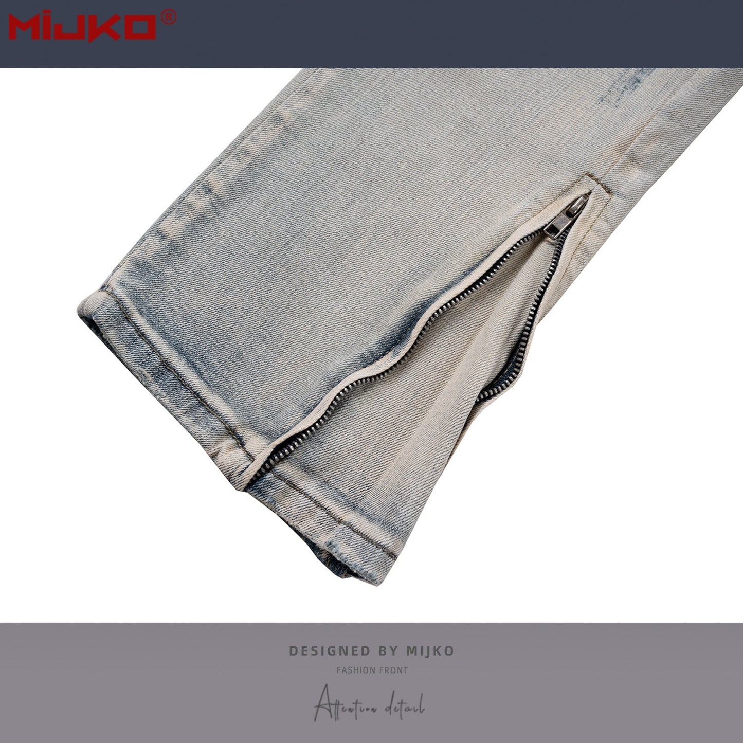 MIJKO Mens Vintage Pants Zipper Slim Fit Ripped Old Jeans