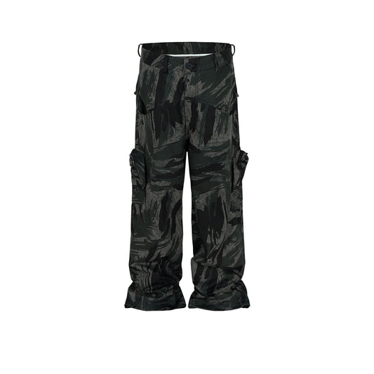 MIJKO Mens Vintage Pants MIJKO graffiti camouflage graffiti tooling trousers pants tide