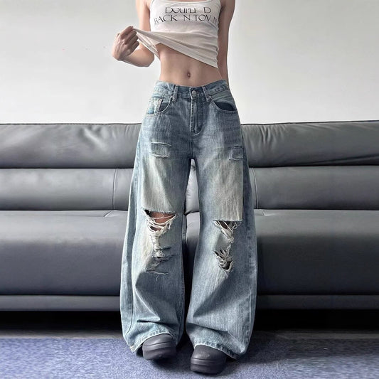 Women jeans retro ripped women