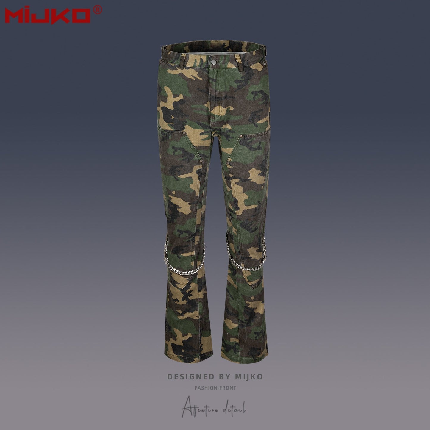 MIJKO Mens Vintage Pants Chain Decorative Casual Denim