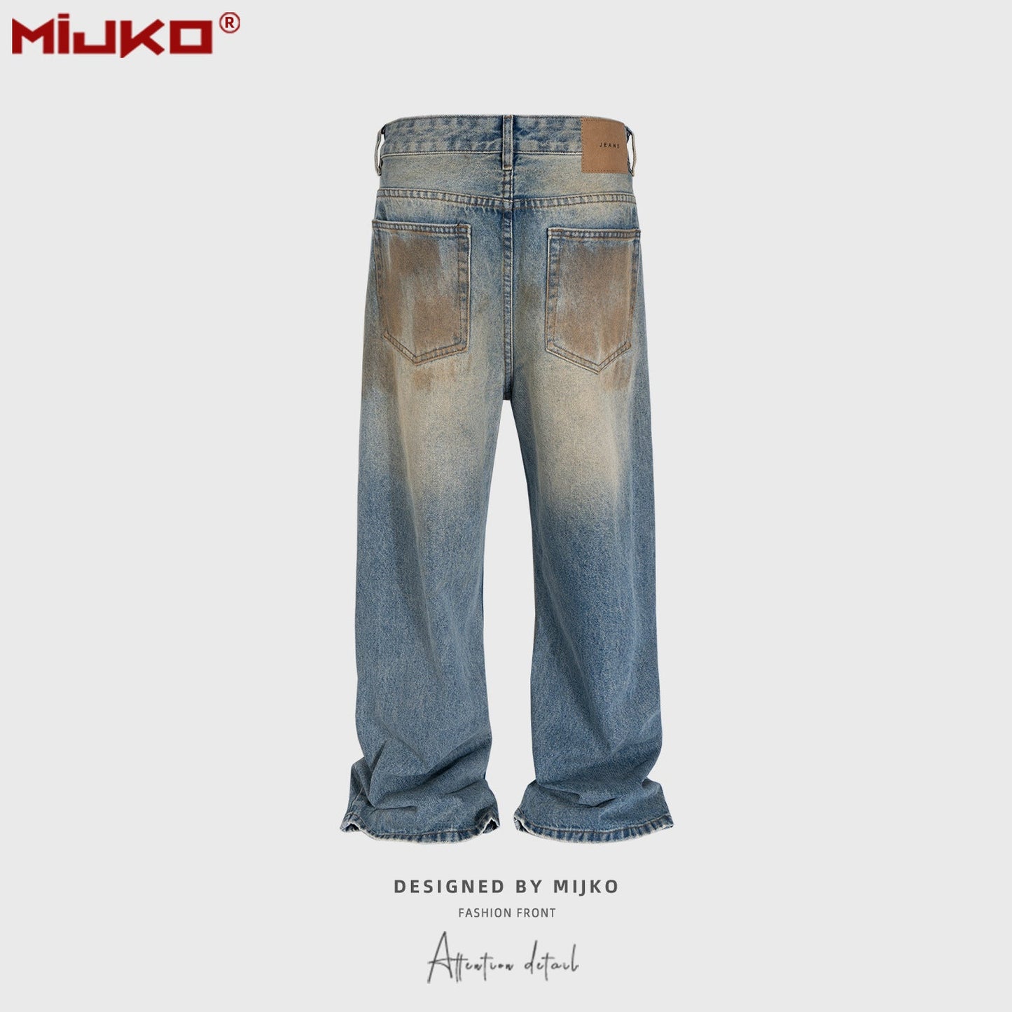 MIJKO Mens Vintage Pants Ripped Old Blue Jeans