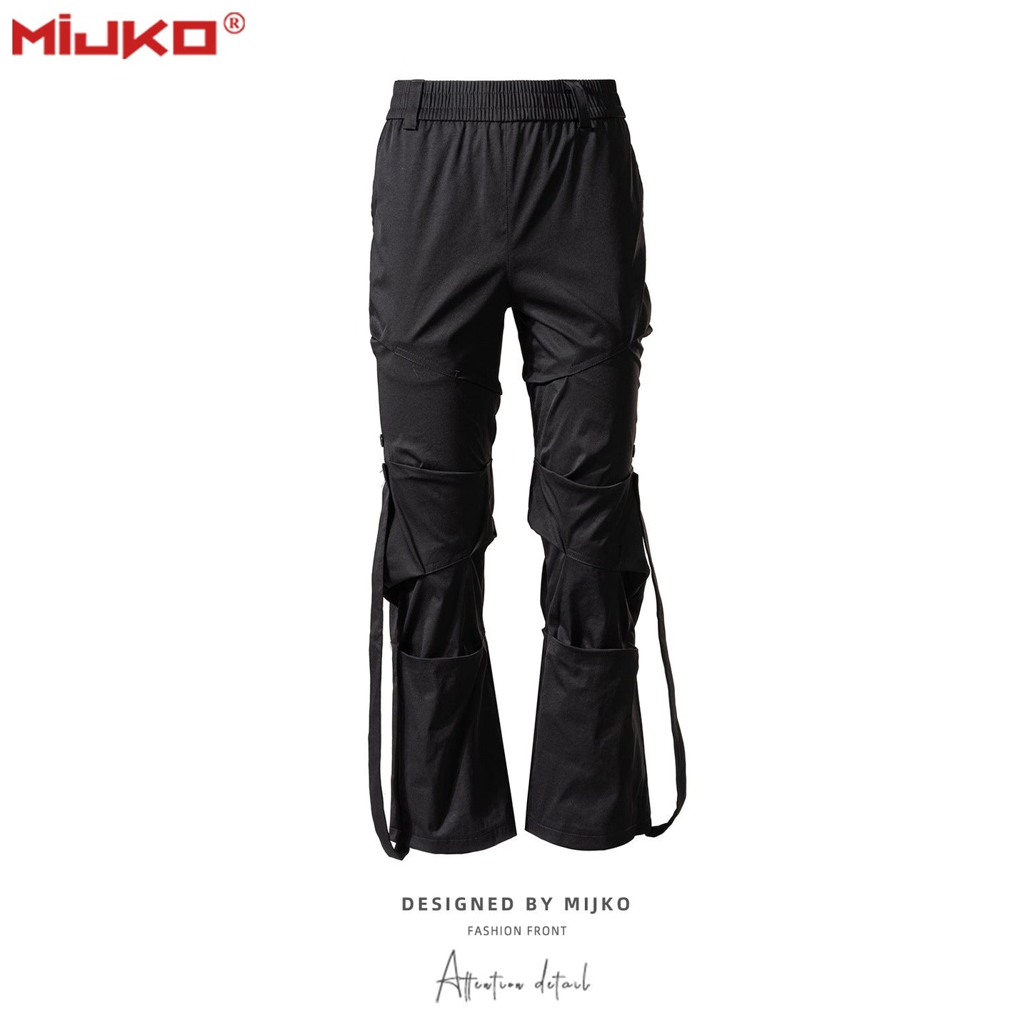 MIJKO Mens Vintage Pants Button Ribbon Broadly Feet Casual Pants
