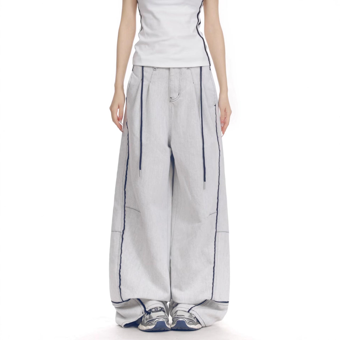 Women jeans patchworkretro topstitch