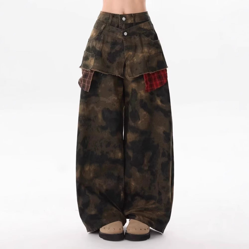 Women jeans retro camouflage women's summer high waist