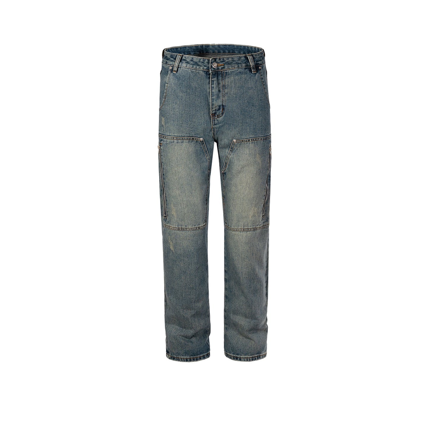 MIJKO Men's Vintage Pants MIJKO Men's Women's Splicing Pants Washed and Used Jeans