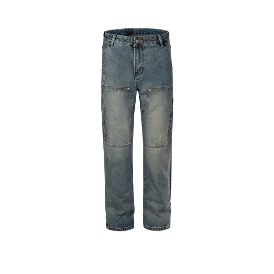 MIJKO Men's Vintage Pants MIJKO Men's Women's Splicing Pants Washed and Used Jeans