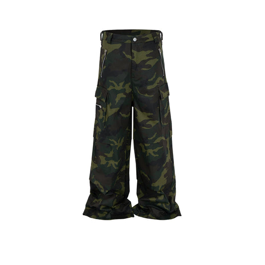 MIJKO Men Vintage Pants MIJKO Women's Men's Camouflage Overalls High Street Wide Foot Casual Pants
