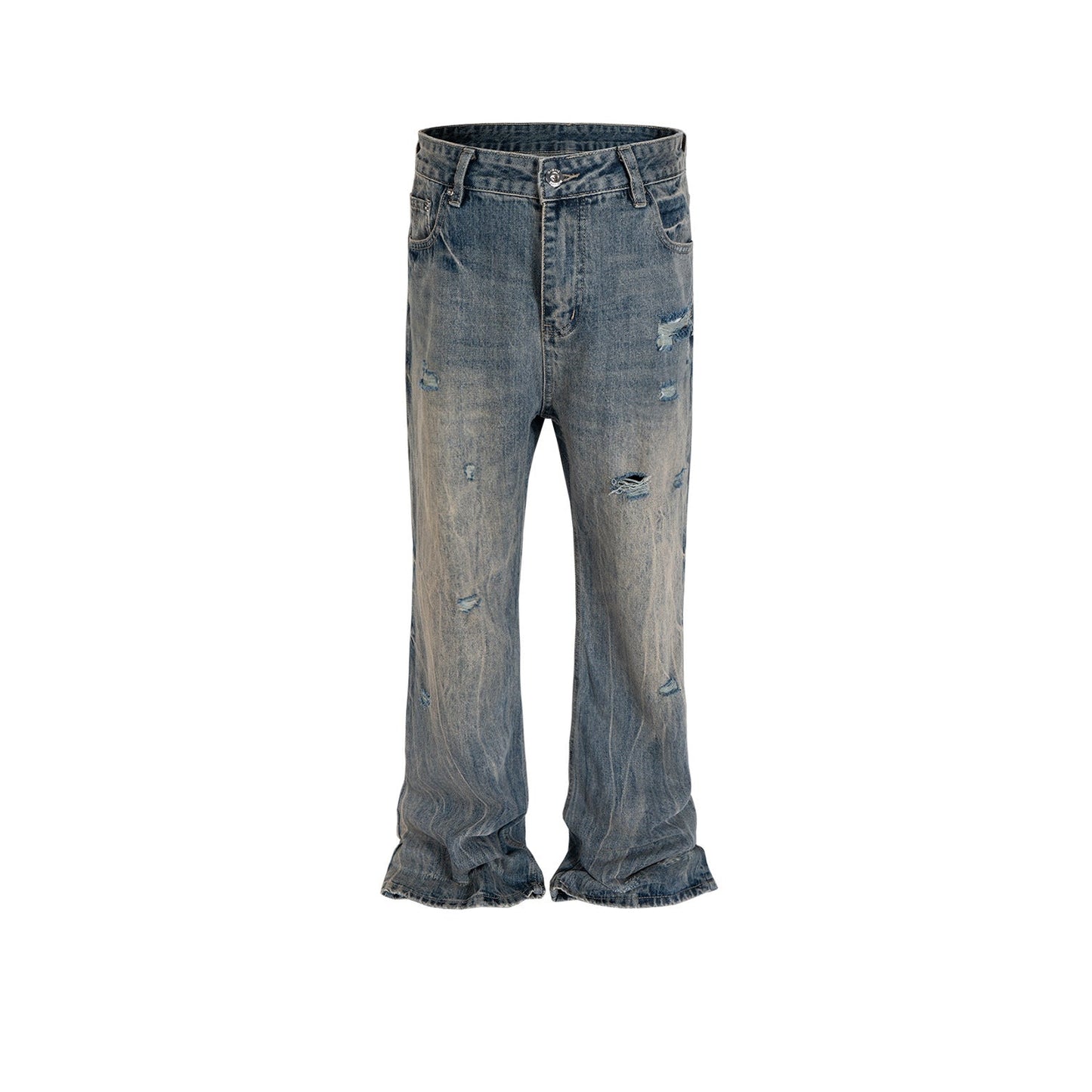 MIJKO Mens Vintage Pants Distressed Blue Bootcut Jeans