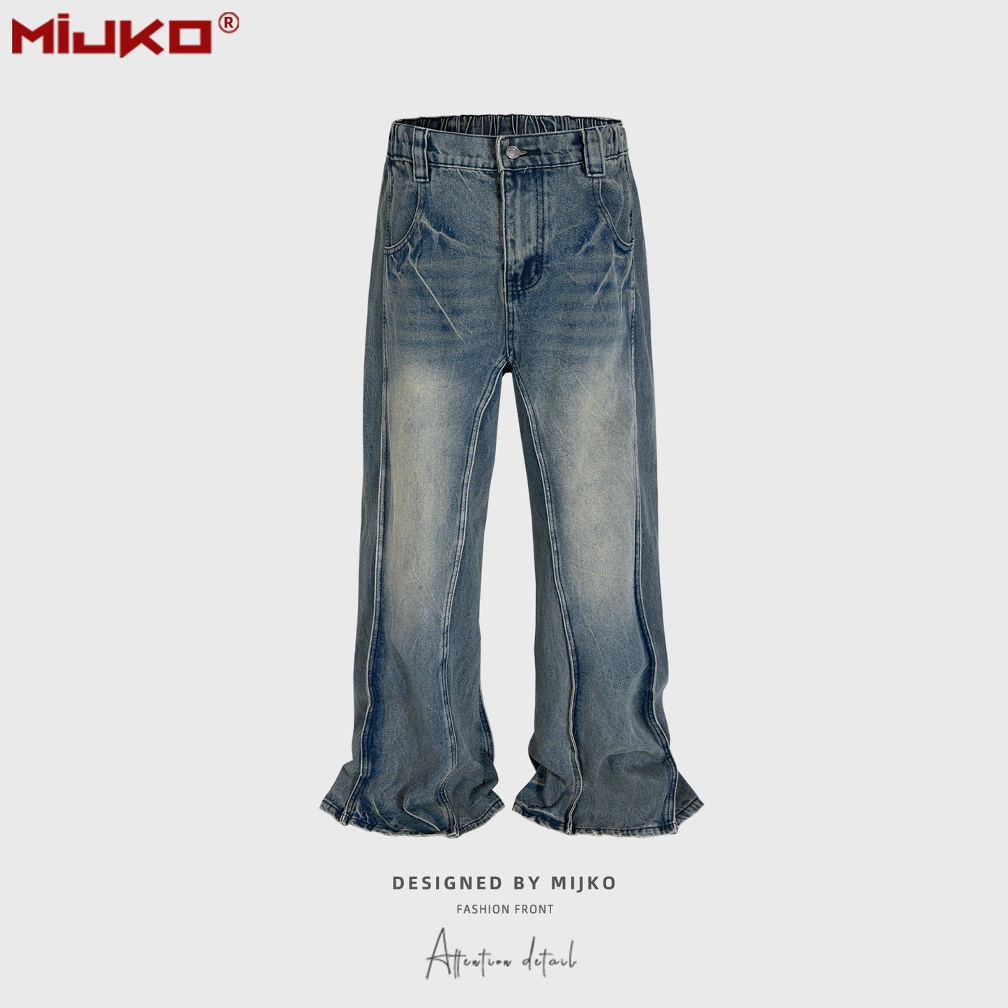 MIJKO Mens Vintage Pants Stretch Old Jeans