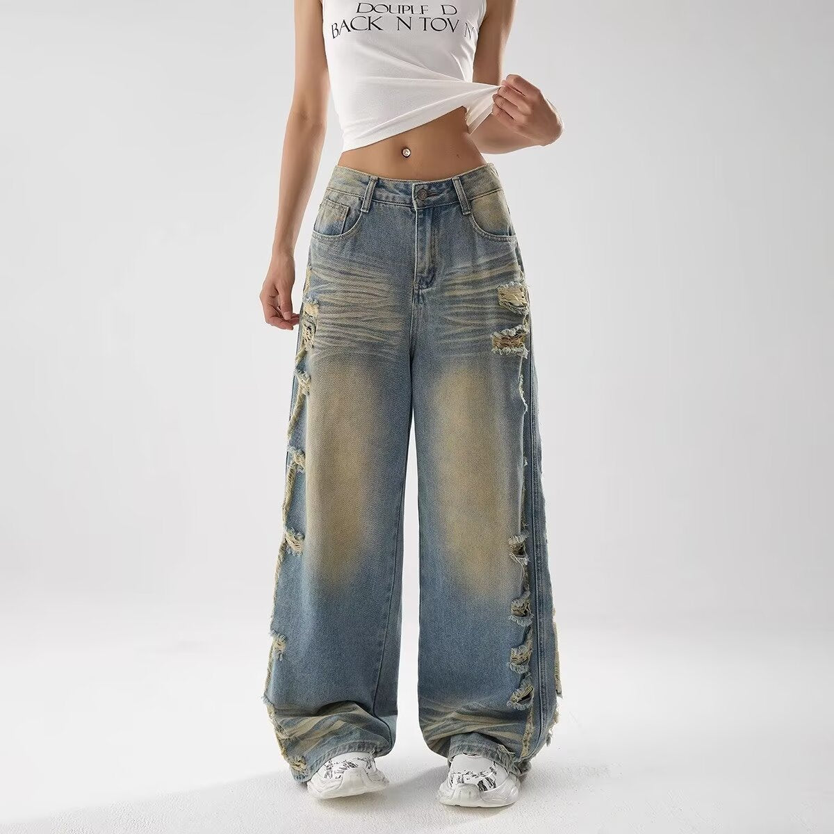 Women jeans summerhigh waistloose holes