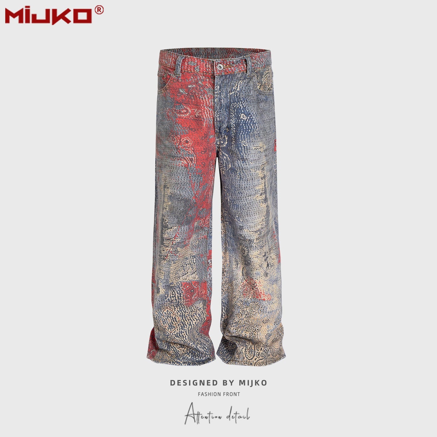 MIJKO Mens Vintage Pants Straight Wide Leg Jeans