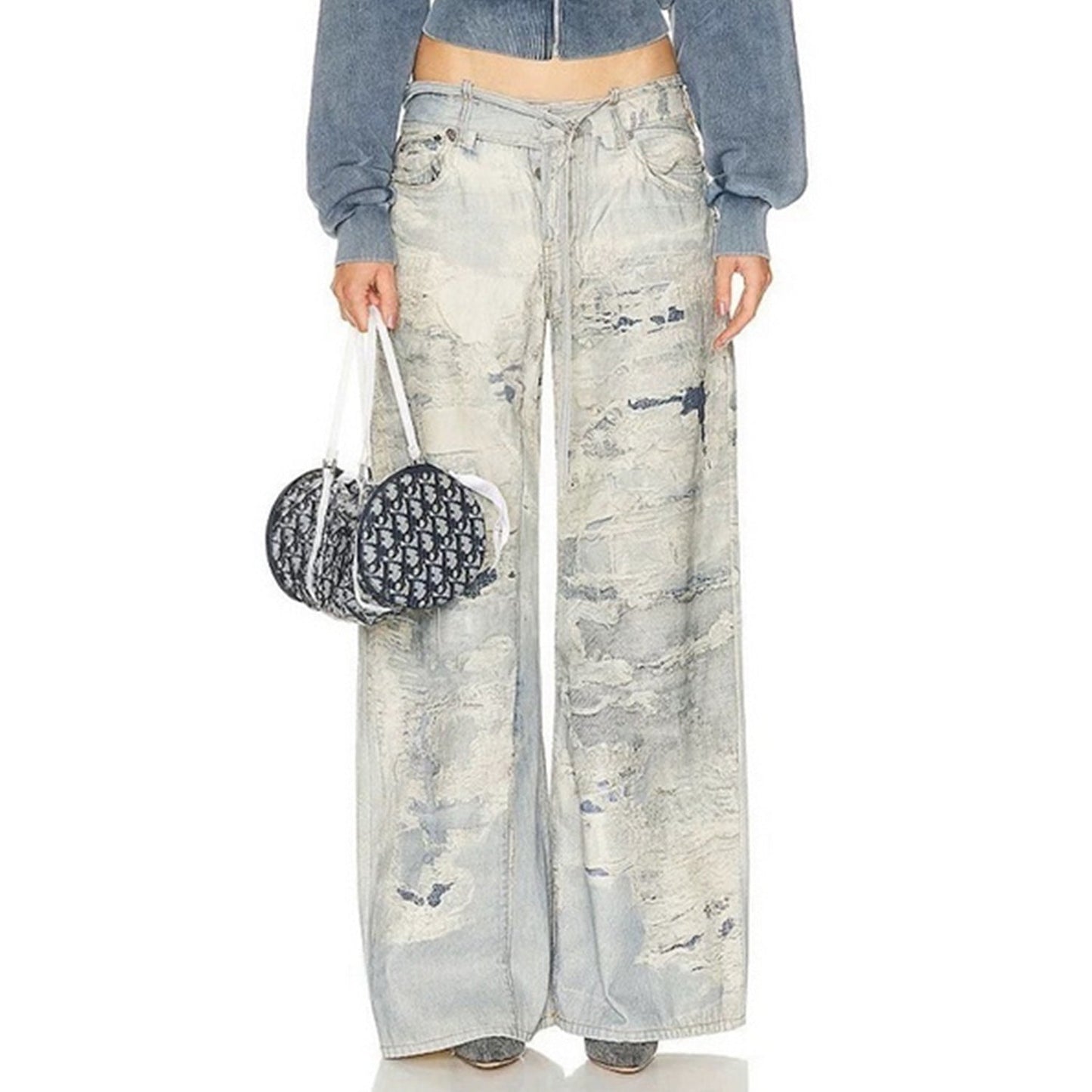 MIJKO Men Vintage Pants MIJKO straight-leg pants make old washed 3D printed jeans