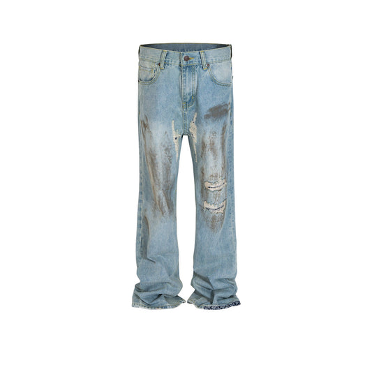 MIJKO Men's Vintage Pants MIJKO Men's Women's Micro-pull Pants Old Splicing Jeans