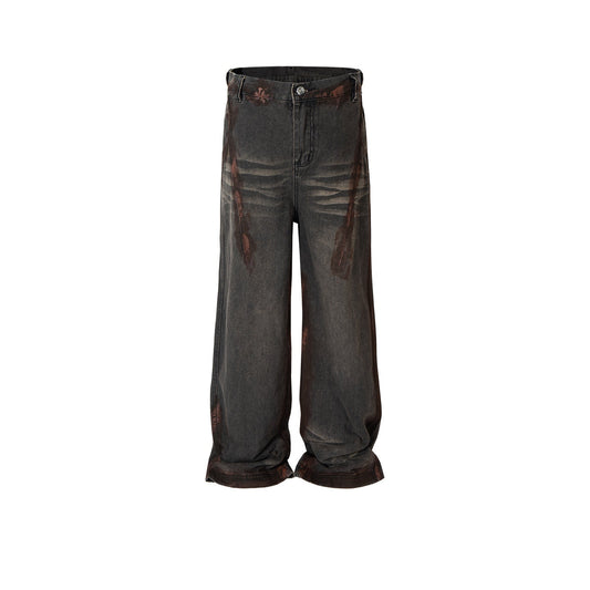 MIJKO Mens Vintage Pants Washed Straight Jeans