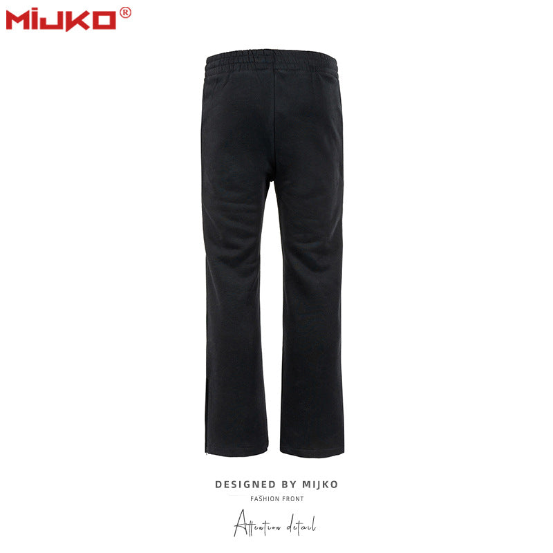 MIJKO Men's Vintage Pants Zip-up Pants Casual Plush Pants