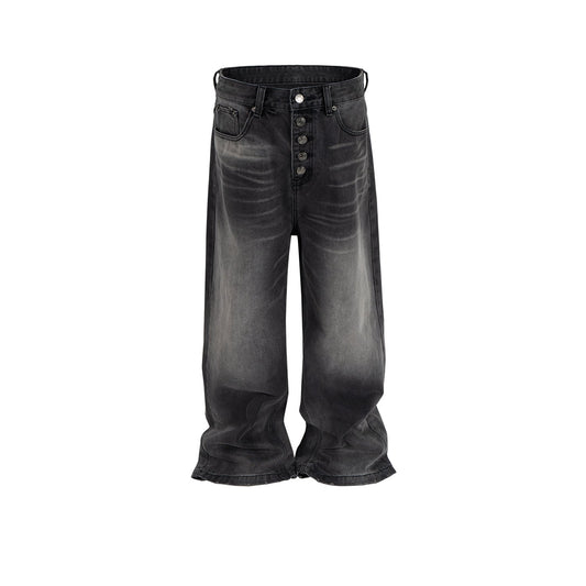 MIJKO Men Vintage Pants MIJKO women's retro washed old jeans breasted design men's and women's trousers