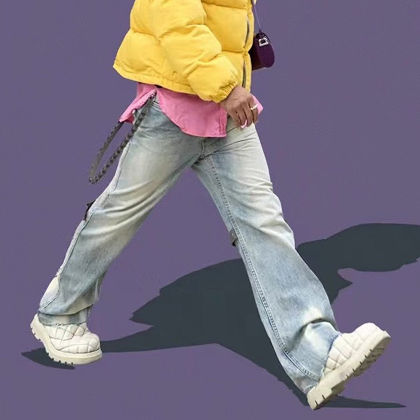 MIJKO Men's Vintage Pants MIJKO Men's Washed Trousers High Street Old Micro-pull Jeans