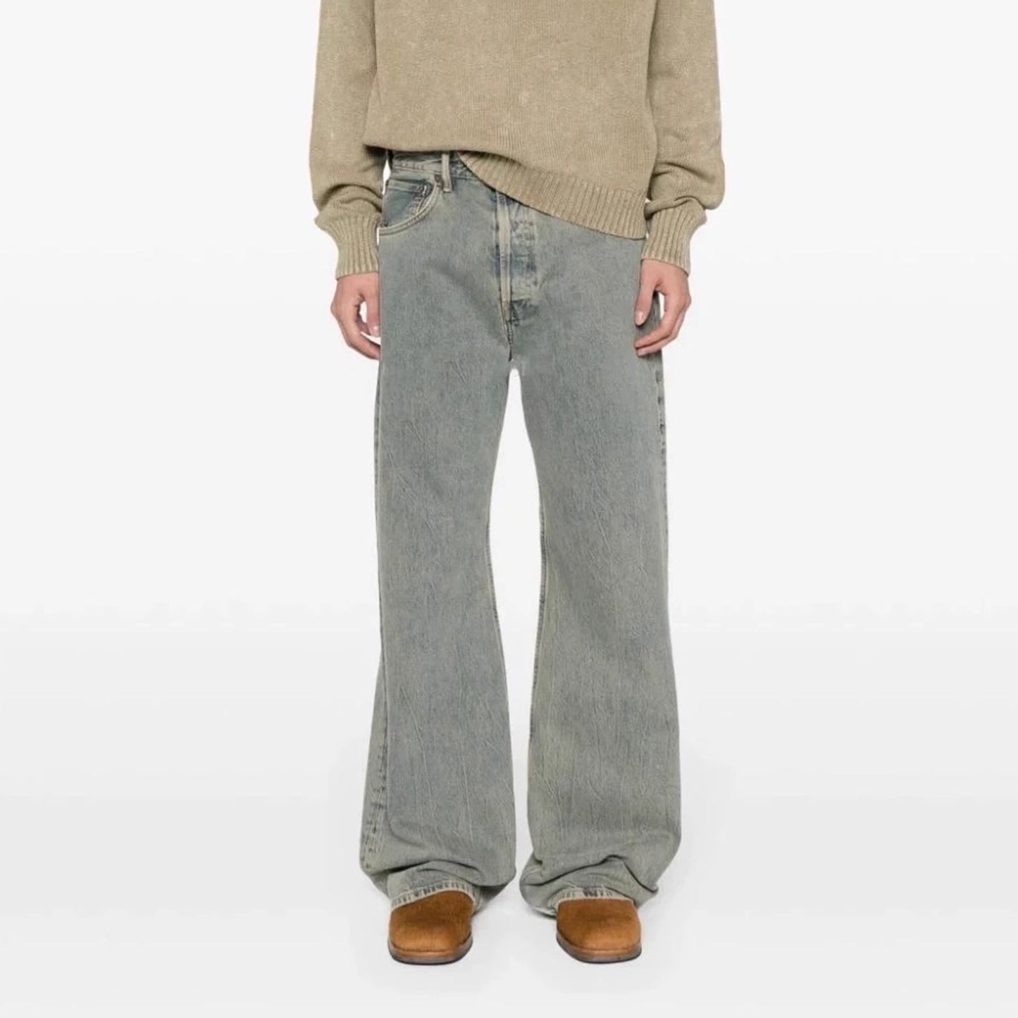 MIJKO Men's Vintage Pants MIJKO Men's and Women's Washed Faded Old Straight Denim Trousers