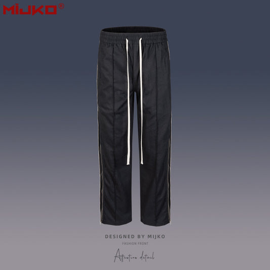 MIJKO Mens Vintage Pants Zipper-embellished Drawstring Slacks