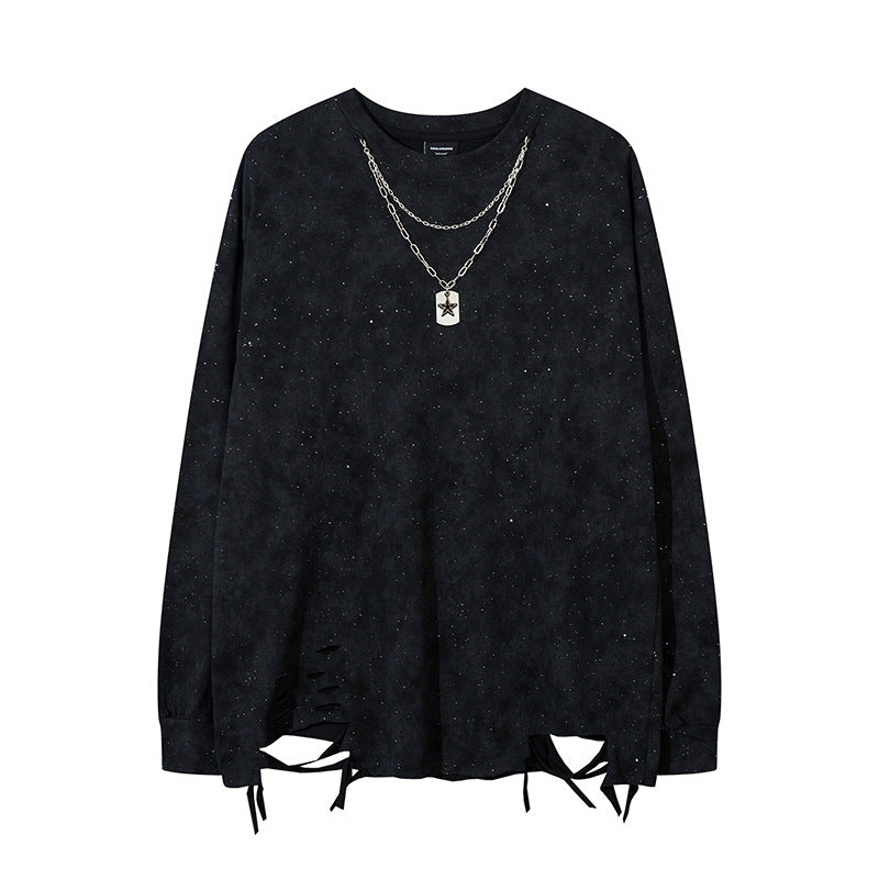 Unisex T-shirts Loose Ripped Versatile Long Sleeve T-Shirt