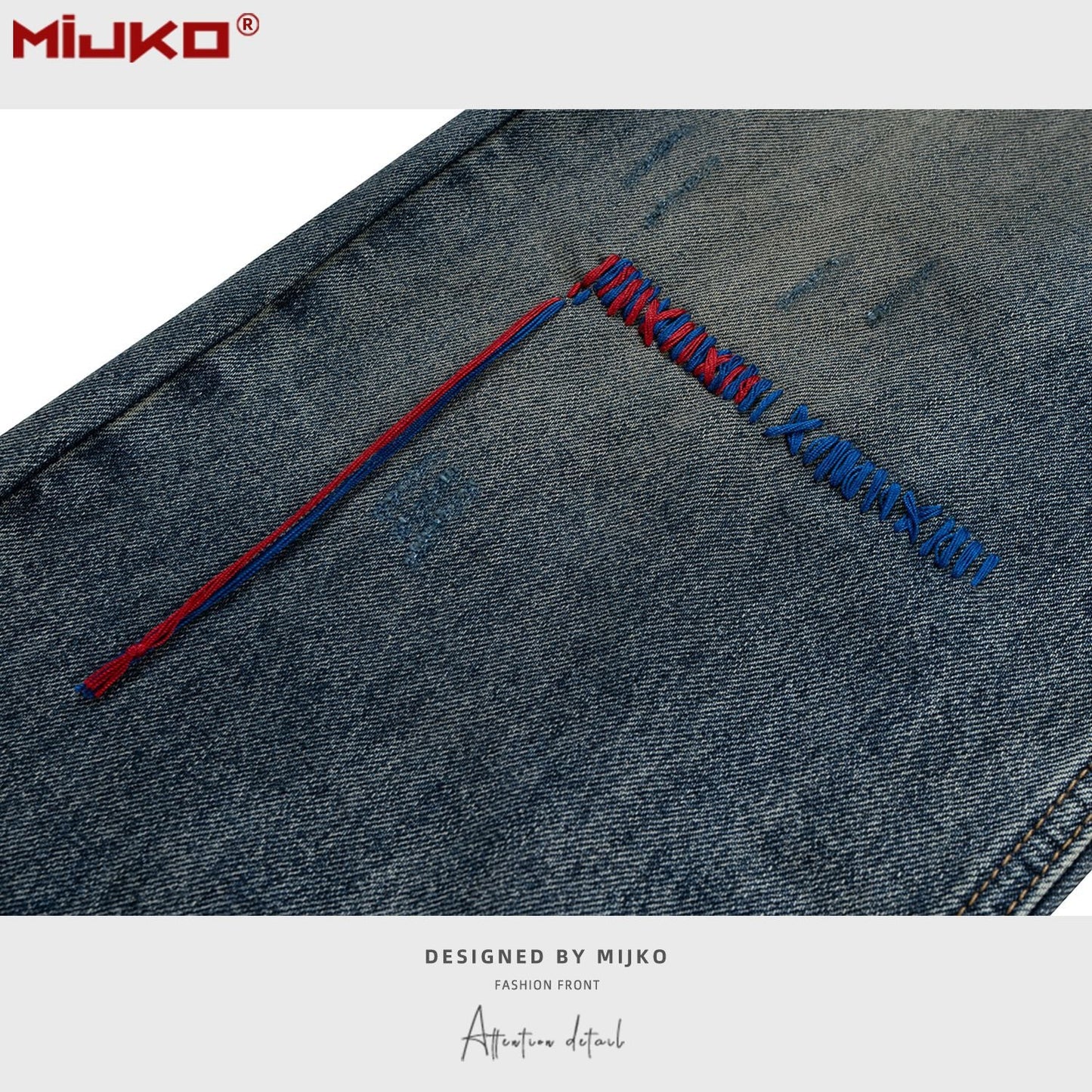 MIJKO Mens Vintage Pants Washed Water Old Embroidered Unisex Pants