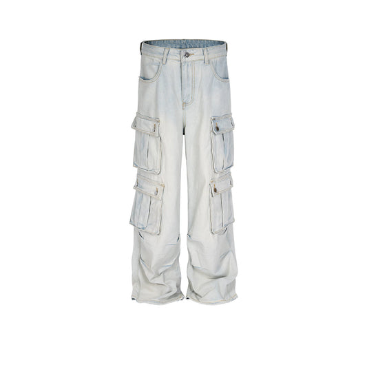 MIJKO Men's Vintage Pants MIJKO Men's Women's Straight Pants High Street Washing Water Old Jeans