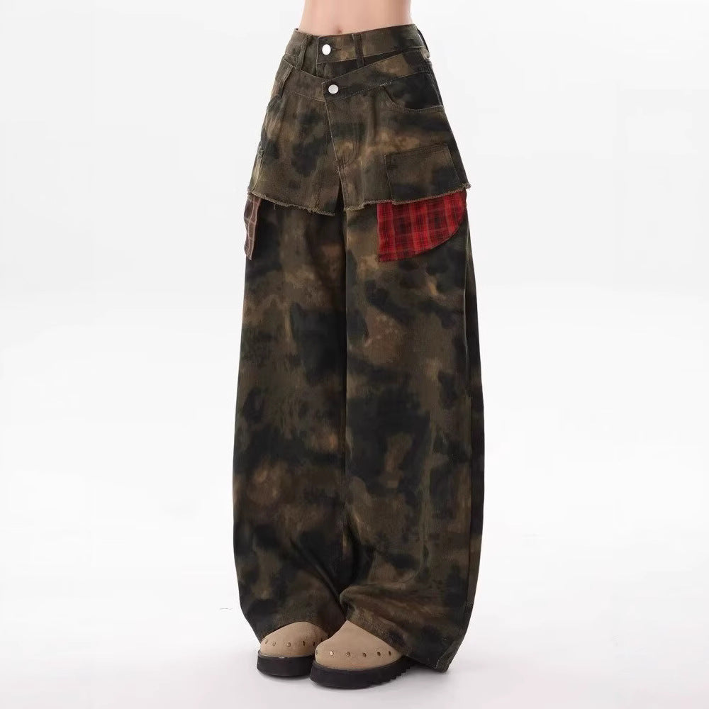 Women jeans retro camouflage women's summer high waist
