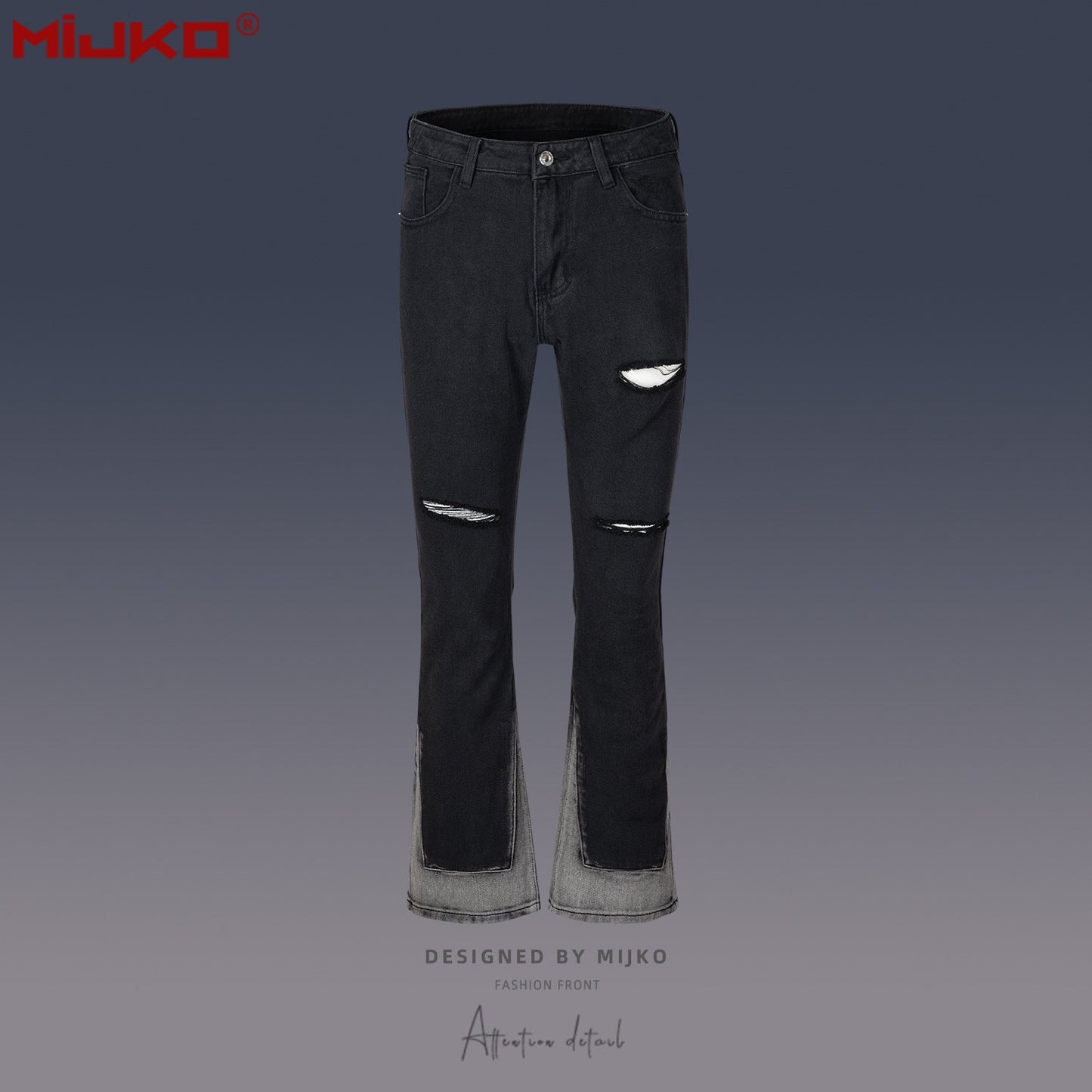 MIJKO Mens Vintage Pants Splicing Knife Cut Ripped Unisex Jeans