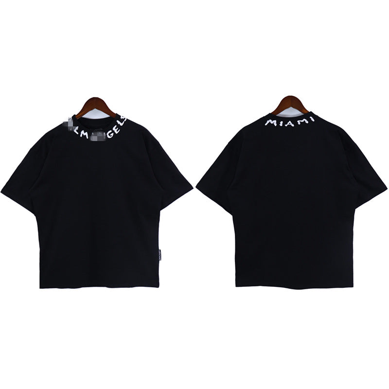 Palm Angels T Shirts Collar Letter Print Short Sleeve T-Shirt