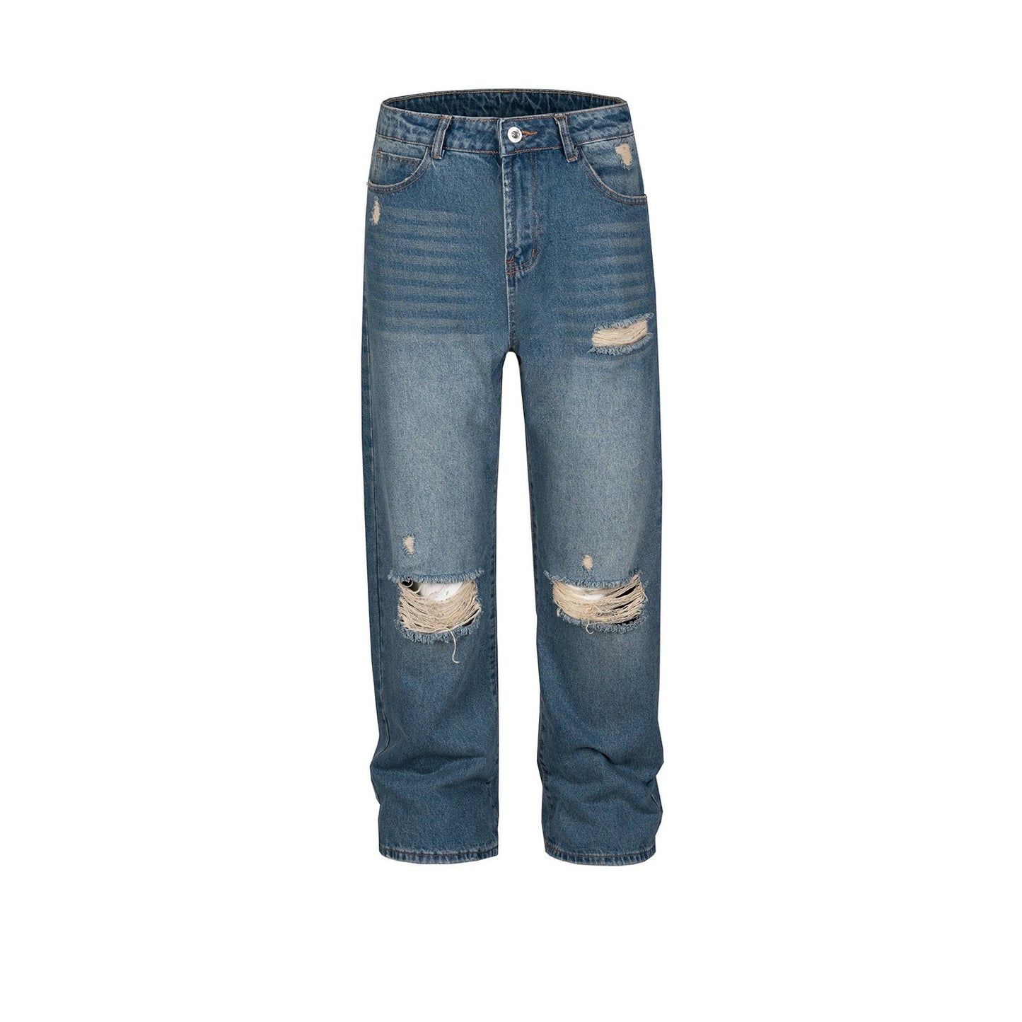 MIJKO Men's Vintage Pants MIJKO Men's Women's Washed White Trousers Straight Jeans