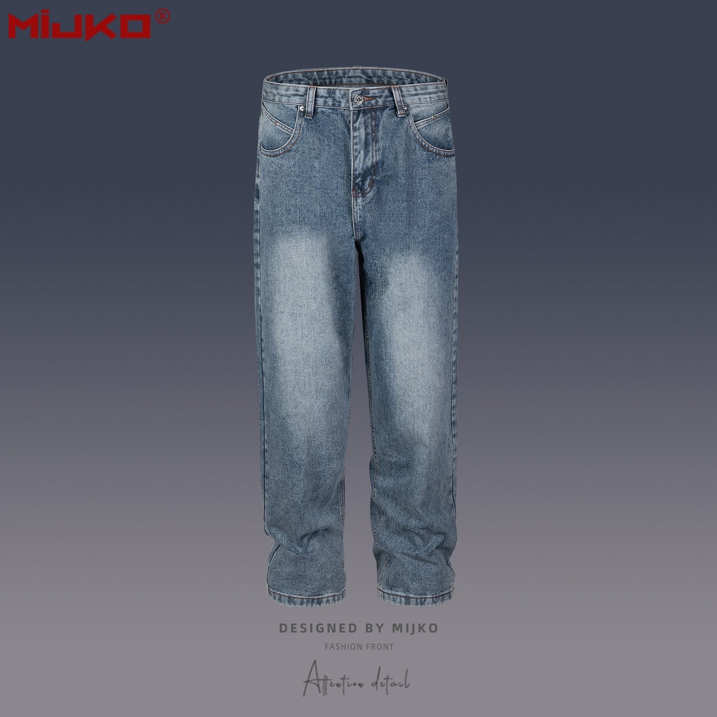 MIJKO Mens Vintage Pants Washed Old Unisex Jeans