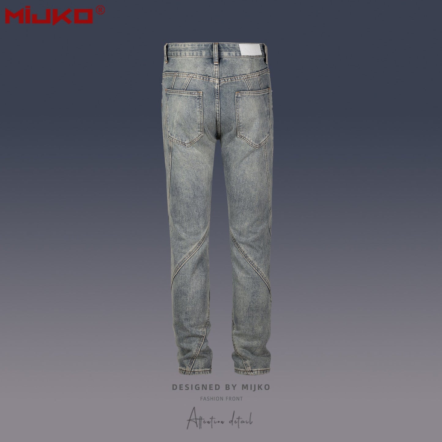 MIJKO Mens Vintage Pants Washed Old Slim-Fit Jeans