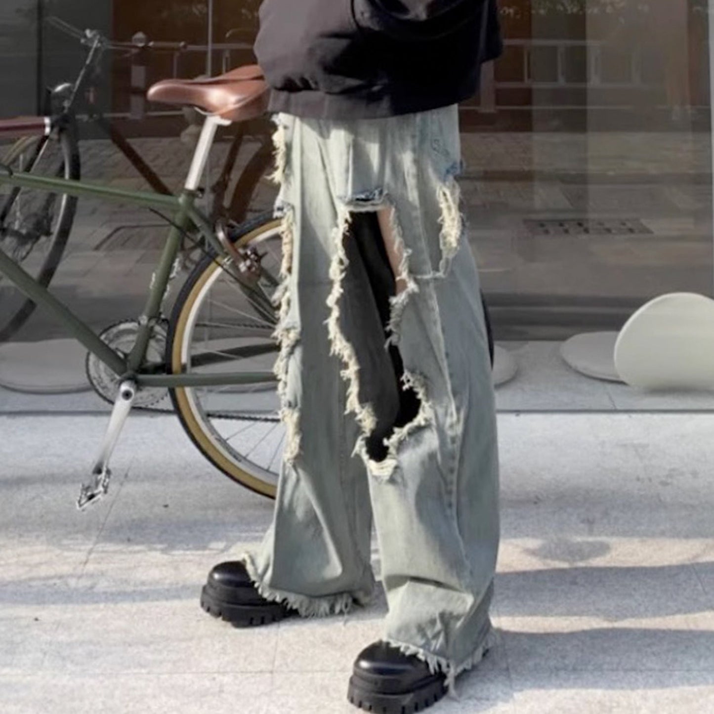 MIJKO Mens Vintage Pants MIJKO Trousers Washed Retro Blue Jeans