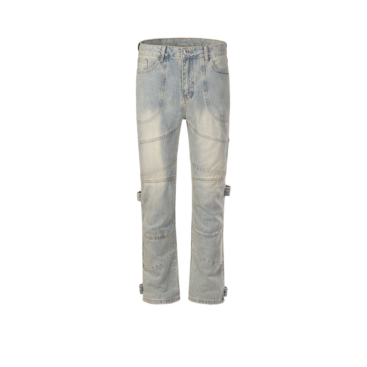 MIJKO Men's Vintage Pants MIJKO Men's Women's Wash Water Old Trousers Splicing Jeans