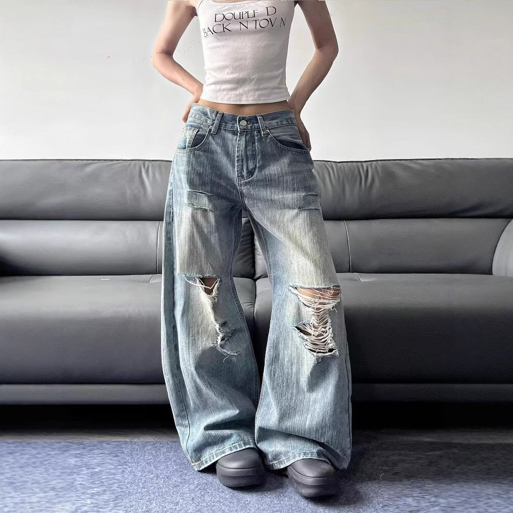 Women jeans retro ripped women