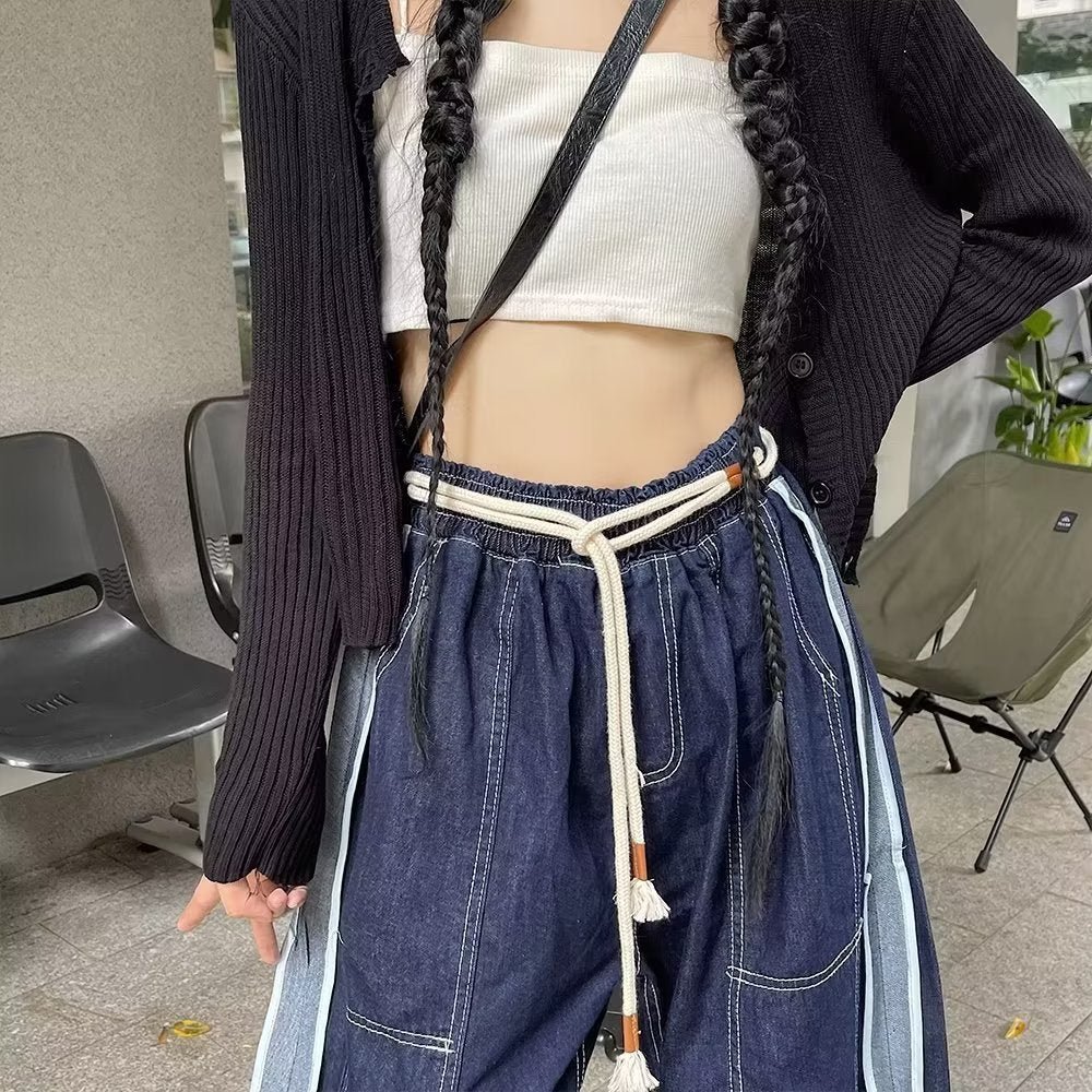 Women jeans hong kong style hemp rope women's clothing