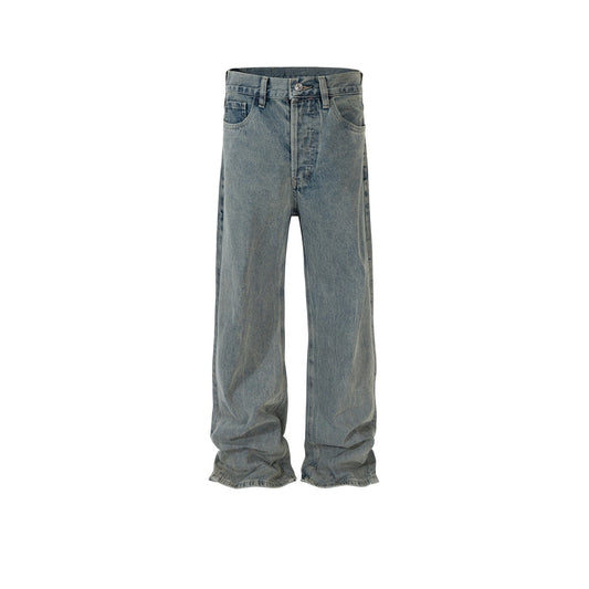 MIJKO Men's Vintage Pants MIJKO Men's and Women's Washed Faded Old Straight Denim Trousers