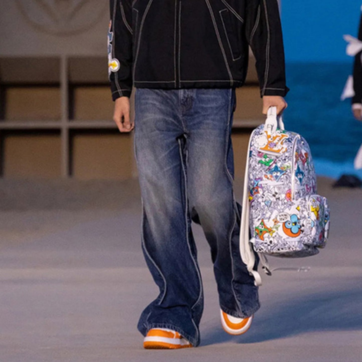 MIJKO Men's Vintage Pants MIJKO Men's Women's Wave Design Washed Old Blue Jeans